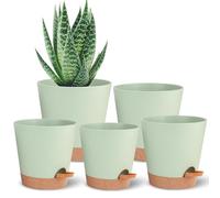 Macetas Macetas de autorriego Macetas de flores para todas las plantas de interior con orificio de drenaje y depósito Maceta de suculentas verdes de plástico Decoración moderna/idea de regalo 5pcs/set