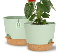 Macetas, macetas de riego automático con orificio de drenaje, 30.5+25.4CM macetas de plástico verde, macetas de vivero para todas las plantas de interior, violetas africanas, flores y cactus 2pcs/set