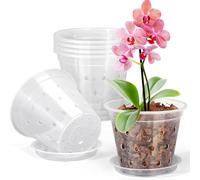Macetas para orquídeas, 5 piezas de plástico transparente de 80 mm con dre