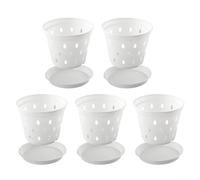 Macetas para orquídeas de plástico ABS de 5.5 pulgadas con agujeros de drenaje diseñados para una mejor circulación del aire, guía de raíces, color blanco espacioso para orquídeas de interior y (5