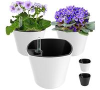 Macetas redondas de 7 pulgadas con autorriego para plantas de interior, con indicador de nivel de agua, color blanco, paquete de 3 macetas de autorriego para todas las orquídeas, aloe, hierbas