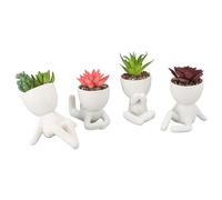 Macetas Suculentas Artísticas con Forma Humana, Decoración de Cactus Falso para Oficina, Sala de Estar, Escritorio, 4 Uds.