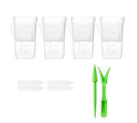 Macetas suculentas de riego automático con separación seca y húmeda, recipientes de plástico transparente para jardín interior pequeño, kit de inicio transparente con herramientas (4 unidades, S)