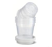 Macetas transparentes para orquídeas con platillos para jardinería interior, paquete de 6 para monitoreo de flujo de aire y suelo (16 cm)