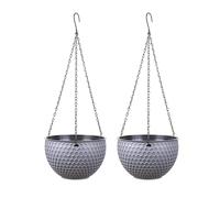 Macetero colgante, 2 macetas colgantes con riego automático, cesta de macetas de estilo minimalista de 8, 27 pulgadas con orificio de drenaje para decoración interior y exterior, gris, flor, macetero