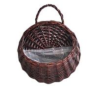 Macetero colgante de pared, cesta de mimbre hecha a mano, cesta de mimbre de ratán hecho a mano, para colgar macetas, decoración de jardín, interior y exterior, maceta de ratán (café, A)