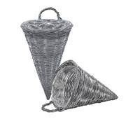 Macetero colgante de pared, Maceta, 41 x 24 cm, color gris, juego de 2 unidades, ratán para interior y exterior, decoración de jardín natural, cono, pirámide con lámina para colgar