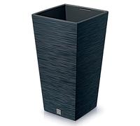 Macetero color antracita, con depósito, colección FURU, de 34,5 x 34,5 x 66 cm, capacidad de 24 L.