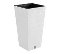 Macetero color blanco, con depósito, colección FURU, de 26,5x26,5x 50cm, capacidad de 11L.