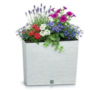 Macetero color blanco, con depósito, colección FURU, de 58 x 18 x 49,8 cm, capacidad de 12 L.