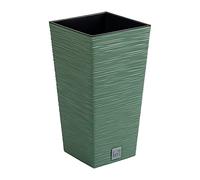 Macetero color verde tierra, con depósito, colección FURU, de 24 x 24 x 45 cm, capacidad de 7,5 L.