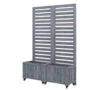 Macetero con enrejado, 2 jardineras grandes y 2 enrejados de jardín como soporte para trepadoras, 102,5x32x152,5 cm, Gris