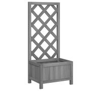 Macetero con enrejado de madera de abeto maciza, gris, duradera y resistente a la intemperie para jardín, balcón o terraza, aspecto natural con espacio de almacenamiento