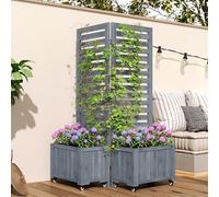 Macetero con enrejado y ruedas de 102 cm de abeto macizo en color gris - Jardinera con enrejado para plantas trepadoras, bancal elevado con ruedas para jardín y terraza - Macetero móvil