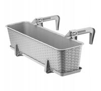 KADAX Maceta de Plástico Imitación Ratán, Macetero Rectangular con Platillo y Soportes para Exterior, Jardinera Colgante para Balcón (Gris, 60 cm)