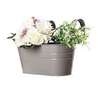 Macetero de Cubo de Hierro de Metal,Maceta de Barandilla de Balcón con Gancho Desmontable,Maceta Colgante,Valla de Barandilla Ovalada Macetas de Balcón de Jardín,Soporte de Flores de(2 piezas gris)