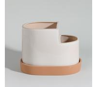 Macetero de gres beige y terracota, 17 cm