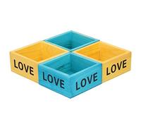 Macetero de Madera, Juego de 4 Macetas Suculentas Retro para Decoración de Interiores, Almacenamiento Pequeño, Color Azul y Amarillo, 10x10x5cm