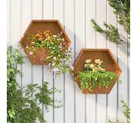 Macetero de pared para balcón, invernadero, 2 unidades, acero corten oxidado, 46 x 10 x 40 cm, para jardines, terrazas, céspedes