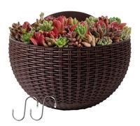 Macetero de pared semicircular de imitación de ratán, macetero vertical para colgar en la pared con ganchos en S, macetas decorativas de pared para plantas, interior, jardín, balcón, barandilla, estan