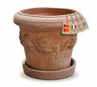 Macetero de Terracota Italiana Conca LIMONI con Plato/Posavasos para Interior y Exterior (25 cm)