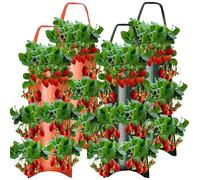 Macetero de tomates | Macetero de fresas, 4 piezas de 8 agujeros para colgar fresas, bolsas de cultivo transpirables, pared exterior de 23, 6 x 9, 8 para jardín, hierbas, flores, tomates de menta