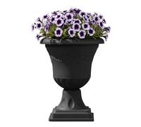 Macetero grande con copa de ánfora, maceta con tallo, diámetro de 27 cm y altura de 40 cm, redonda, grafito fino para el hogar y el jardín, mate, maceta para cementerio para flores frescas y