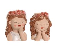 Macetero home esprit blanco beige rosa dolomita chica 12 x 14 x 18 cm (2 unidades)