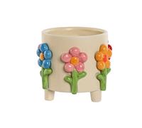 Macetero home esprit multicolor crema dolomita flores 20 x 20 x 18 cm