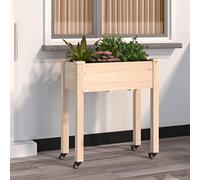 Macetero para plantas, balcón, macetero, jardinera para jardín, jardinera con inserto y ruedas, 71 x 37 x 80 cm, madera maciza, abeto adecuado para balcones de jardín al aire libre