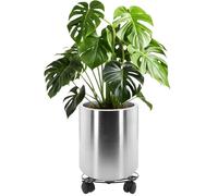Macetero redondo de acero inoxidable con borde de 30 cm de ancho y ruedas, superficie resistente a las huellas dactilares, fácil de limpiar, para interior y exterior