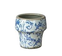 Macetero Vintage Garden Flower Pot: Blue-and-White Porcelain Round Ceramic Pot Jardín(Blue,Grande)