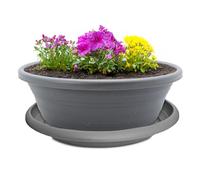 Macetero y platillo como cuenco para plantas resistente a la intemperie con agujero, maceta grande de 45 cm en color gris como maceta redonda, resistente a las heladas para exteriores, maceta para