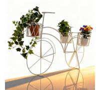 Maceteros Decorativos Interior, Macetas Decorativas Interior, Soporte Plantas Interior, Estanteria Plantas, Decoracion Hogar Vintage, Soporte Para Macetas Hierro - Bicicleta Blanca 3 Cestas 75x40x53cm