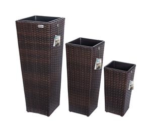 Maceteros exteriores set de 3 poliratán marrón varios tamaños