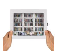 MACEVIA Estantería con diseño de ansiedad, decoración del hogar, regalos para amantes de los libros, decoración de biblioteca de libros en miniatura, con 300 mini libros (blanco, 10 x 7.8 x 2.2