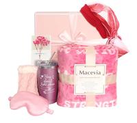 MACEVIA Paquete de cuidado del cáncer de mama, caja de regalo para mujeres, cesta de regalo inspiradora Get Well Soon con vaso, vaso, gorro, máscara de ojos, calcetines para pacientes después de la