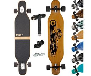 Mach1 Longboard con rodamientos de cerámica + herramienta T - Monopatín Drop Through Cruiser completo (Ghost)