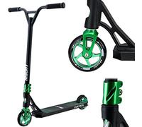 Mach1 Patinete de acrobacias con dirección de 360 °, ruedas de 120 mm con núcleo de aluminio y rodamientos ABEC 9, patinete, patinete para niños a partir de 6 años (negro y verde con ruedas negras)