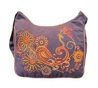 Macha Bolso de hombro de algodón, tapiz único con bordado de flores, bolso cruzado, bolso hippie, bolso bohemio, Brown, Dimensions : 23 x 28 x 12 cm