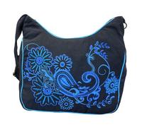 Macha Bolso de hombro de algodón, tapiz único con bordado de flores, bolso cruzado, bolso hippie, bolso bohemio, azul, Dimensions : 23 x 28 x 12 cm