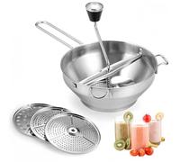Machacador de acero inoxidable con 3 discos de fresado, molinillo giratorio multifuncional, molinillo manual de verduras, exprimidor de patatas giratorio manual para salsa de tomate, puré de manzana
