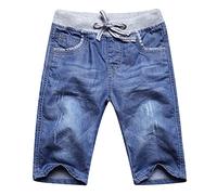 Machbaby - Pantalones cortos de jean para niño - Cintura elástica - Pantalón corto de verano con cintura ajustable - Para niños de 3 a 14 años, 7-8 Años