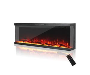 MachenFlame 50" Chimenea eléctrica de 3 Caras, Insertable panorámico de Cristal para Montaje en Pared con Llama de 9 Colores, Calentador de Chimenea Independiente,900W/1800W, Negro