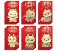 Machify 24 sobres rojos para el Año del Dragón 2024, bolsillos rojos chinos de dibujos animados, festival de primavera, dinero de la suerte, Hong Bao, 6 estilos