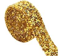 Machify Borde de diamantes de imitación dorados de 35.8 pulgadas, cristales de resina con 17 facetas para adornos, manualidades, artes y decoración de ropa