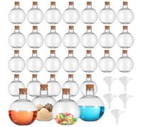 Machify Botellas redondas de 200 ml, 30 piezas de plástico transparente con corchos y embudos, para arte de arena, manualidades, almacenamiento de líquidos, regalos