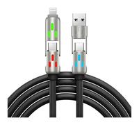 Machify Cable de carga USB 4 en 1, cable de carga rápido Pd de 240 W con chip E-Marker Chip, cable universal de sincronización de datos de silicona de 6.56 pies, efecto de columna de luz, compatible