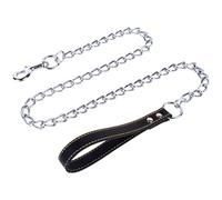 Machify Correa de metal, cadena de acero soldado antimordeduras de 47.2 pulgadas, correa de perro resistente con mango de piel sintética, correa de alta resistencia para perros medianos y grandes