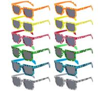 Machify Juego de 12 lentes de sol Pixel de estilo 8 bits, temática de Minecraft en 6 colores divertidos, protección solar de marco completo para jóvenes y adultos, ideal para eventos y atuendos